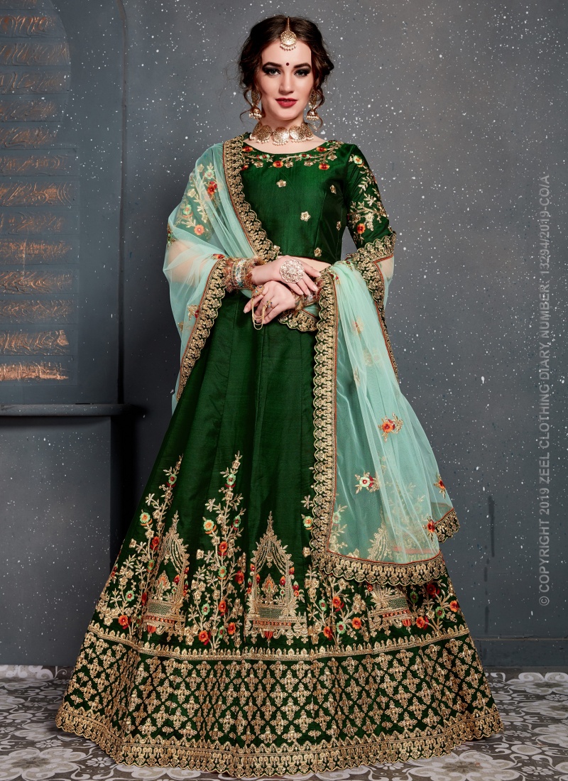 Dark green wedding lehenga best sale